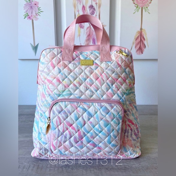 BETSEY JOHNSON Bag LBWILLA Backpack with Pencil Case - White Rainbow Zebra Print - Picture 2 of 8
